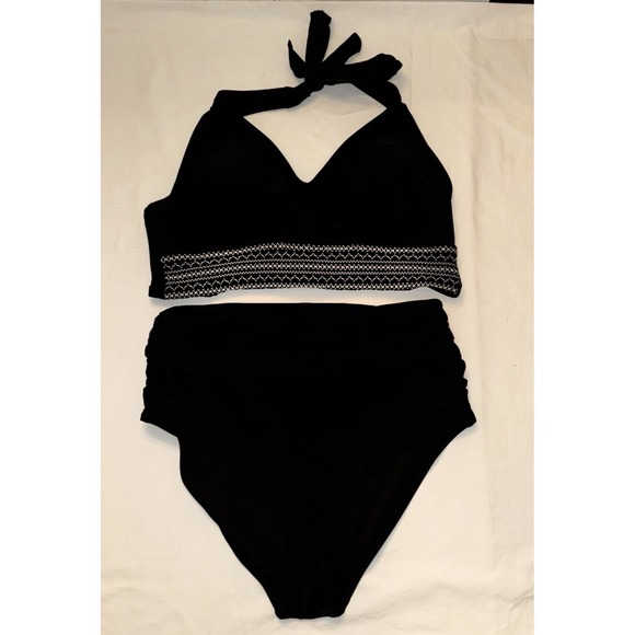 Kona Sol Womens 2 pc‎ Swimsuit Set 20W Black Halter Top High Waist Bottom Target - Picture 1 of 10